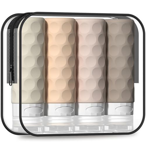 Image of Silevoler Travel Bottles for Toiletries, 4pcs Tsa Approved 3oz Travel Size Containers, BPA Free Leak Proof Premium Silicone Bottles, Refillable Liquid Squeezable Accessories W /Toiletry Bag(Cream)