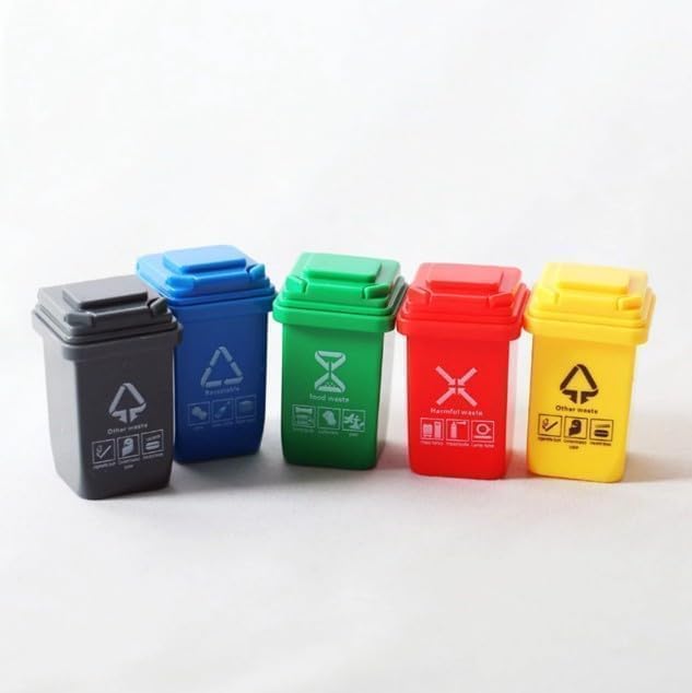 Inoe Miniature Bin Set, 1:12 Scale, 5 Coloured Waste Bins, Dollhouse Accessories - Image 2