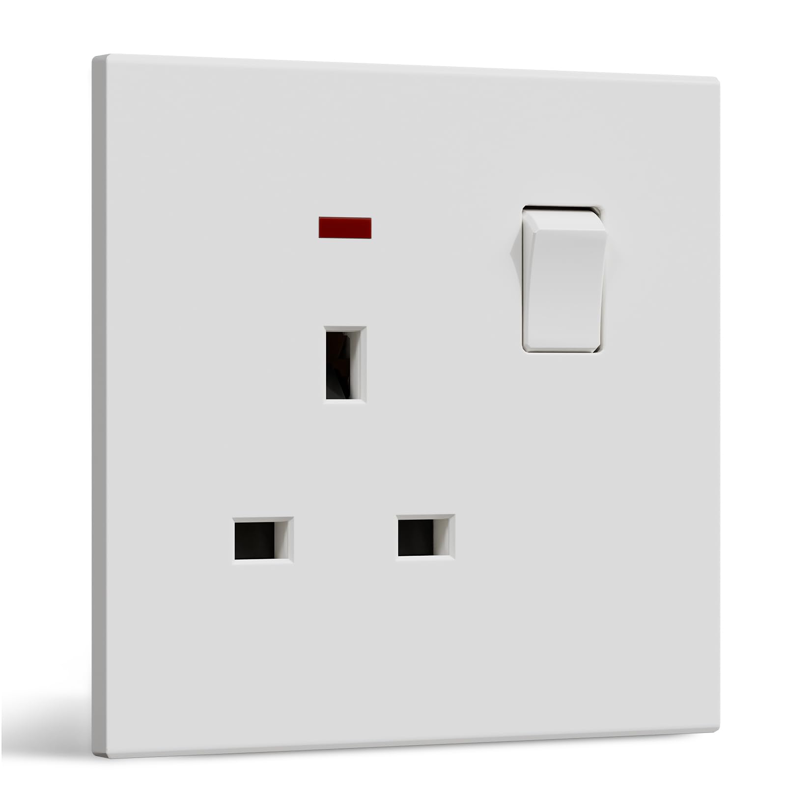BSEED Single Socket, Electrical Single Switched Power Plug Wall Socket with LED Indicator, PC Wall Plate Outlet, White, 13A