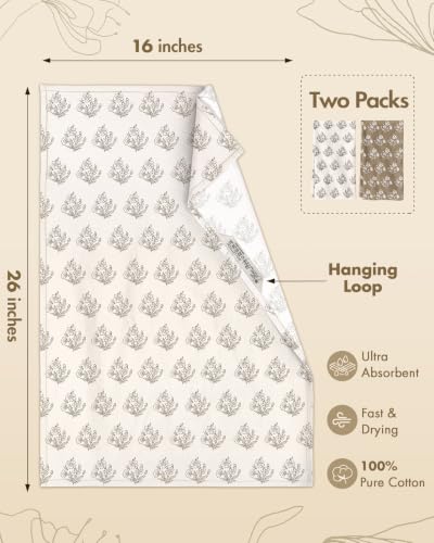 Image of Miss Adola 2 Pack 150GSM Flour Sack Kitchen Towels, Botanical Rhythm | 16 inchx26 inch, Lightweight, Lint-Free, Pure Cotton, Decorative, with Hanging Loop, Absorbent, Softer after Wash, Versatile