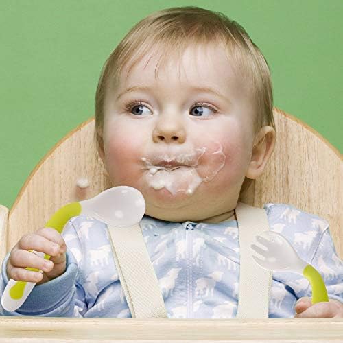 Baby Utensils Spoons with Travel Safe Case Toddler Babies Children Feeding Training Spoon Easy Grip Heat-Resistant Bendable Soft Perfect Self Feeding Learning Spoons (Set of 2)
