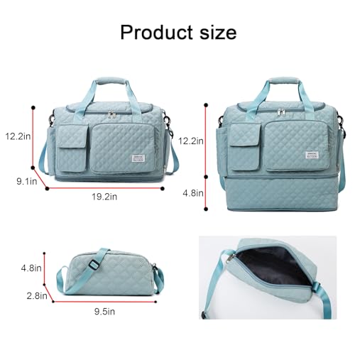 Image of Small Gym Bag for Women, Travel Duffle Bag Carry On Weekender Bag with Shoe Compartment, B1#Lake Blue, Weekender Bag&toiletry Bag
