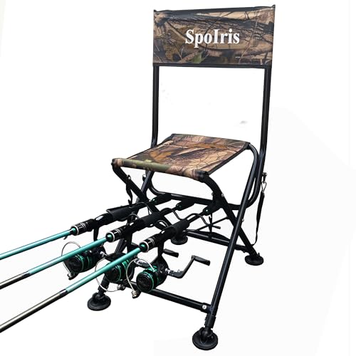 Fishing Chair with Rod Holder for Adults Outdoor Foldable Fishing Stool, Portable Camping Chair, with Rotating Soft Cushion Foot, Suitable for Beach, Travel, Picnic, 350 Lbs.