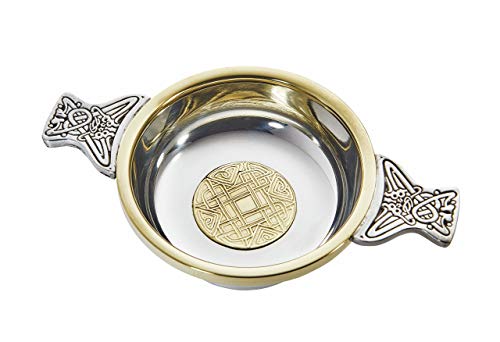 Wentworth Pewter - Large Celtic Gold Pewter and Brass Quaich Whisky Tasting Bowl Loving Cup Burns Night