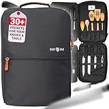Chef Knife Bag | Premium Knife Case | Waterproof Material | Chefs Case with 30+ Pockets for Knives & Utensils | Culinary Gifts For Chefs & Students | Sturdy Travel Knife Bag (Black)