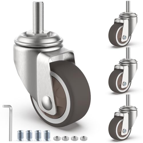 1.25" Small Threaded Stem Casters, M6 Swivel Furniture Wheels, TPR Silent, Mounting for Storage Cart, Shelving Unit, Coffee Table, 4 Pcs