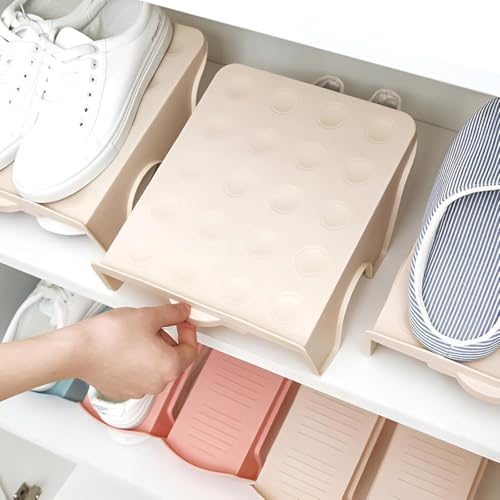 Image of NYALKARAN Plastic Shoe Organizer Stand Space Saver Shoe Storage Rack Double Layer Free Standing Shoe Slipper Stacker (Multicolor, Set of 12)