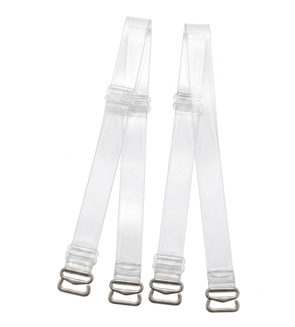 Women's Transparent Bra Straps | 12MM Adjustable Clear Shoulder Straps with Steel Hooks | Invisible Bra Replacement | 2 Pairs-image-20