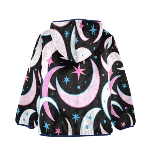 Moon Stars and Crescent Pattern Toddler Fleece Jacket Girl Boys Hooded Fleece Jacket Coat Warm Outwear Zip-up 3-10T2