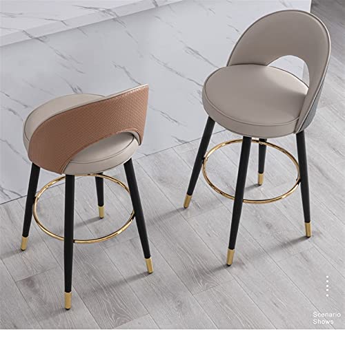 25”Swivel Leather Bar Chairs Counter Height Bar Stools Set Of 2, Armless Kitchen Counter Barstools, Upholstered Island Stools, Bar Stool With Low Back Gold Footrest, Easy Assembly ( Color : Khaki Brow #TOP3