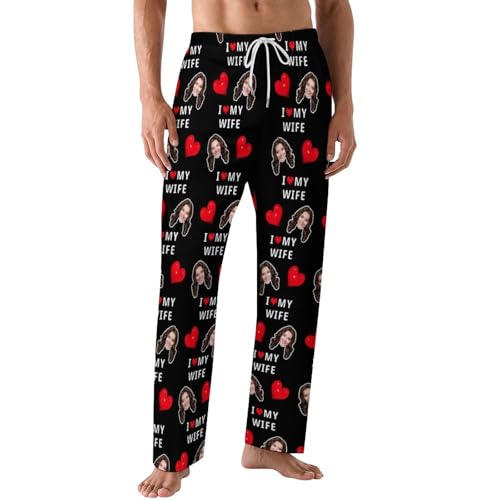 I love my wife and I love my husband couple pajama sets,customizable with photos and text,Couples long pajama set2