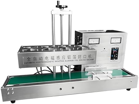Continuous Induction Sealing Machine 2200W, Vertical Electromagnetic Band Sealer for Aluminum Foil Caps, Adjustable Height/Width for Glass Jars, 130mm Sealing Width
