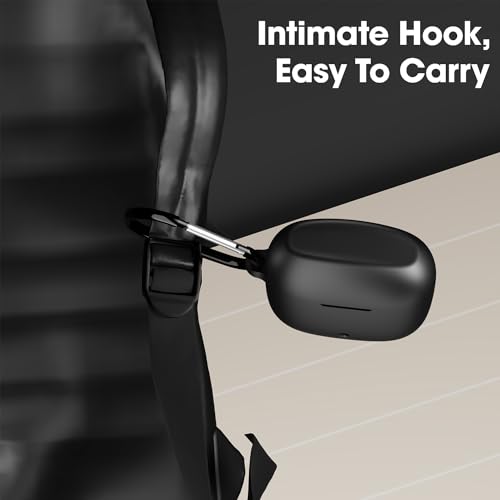 Image of Sounce Earphone Case Cover Compatible for Boat Airdopes 200 Plus, Soft Silicone Skin Case Cover Shock-Absorbing Protective Case with Keychain - Black