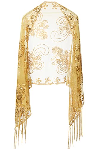 Image of BABEYOND 1920s Sequined Shawl Wraps for Women Fringed Evening Cape Wedding Bridal Shawl Scarf for Evening Dresses Party