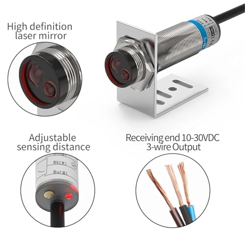 Capteur photoélectrique laser à réflexion diffuse M18 PNP NC ajustable