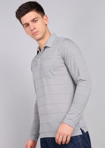 Image of INKKR Men Full Striped Polo Neck Cotton Blend T-Shirt