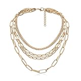 Layered Chain Necklaces for women 18 Inch Gold Plated Paperclip Chain Silver Tone Choker Necklace...
