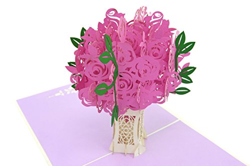 PopLife Cards Mazzo di rose rosa pop up card per tutte le occasioni della festa della mamma - carta festa della mamma, matrimonio, buon compleanno, fidanzamento, carta anniversario, regalo di nozze -