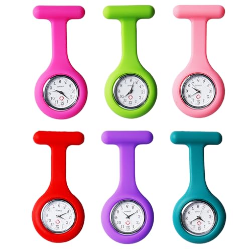 Sporgo 6 unidades de reloj de enfermera: reloj de bolsillo con clip, broche de silicona,...