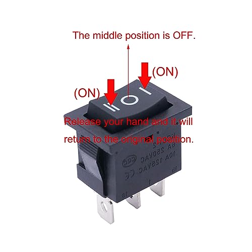 TWTADE / 4Pcs Square Momentary Rocker Switch (ON)-Off-(ON) SPDT 3 Pin 3 Position 6A 250VAC/10A 125VAC Mini Car Auto Boat Rocker Toggle Switch KCD1-2-123