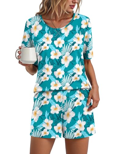 Image of Findsweet Pajama Set for Women 2 Piece Lounge Set Soft Sleepwear Summer Casual Short Pjs Sets with Pockets M-3XL