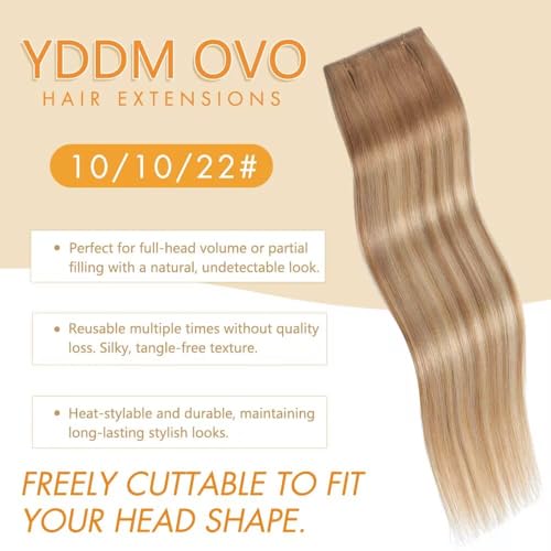 Image of YDDM Double Invisible PU OVO Butterfly Weft Human Hair Extensions 20in Remy Human Hair Glueless Micro Beads Heat-Friendly Comfortable for Women Daily(Gold Brown Mixed Dark Blonde)