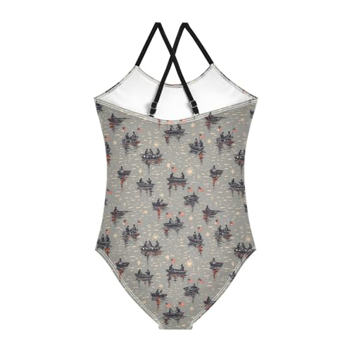 senya Girls Swimsuits One-Piece Swimwear Tie Bathing Suit Beach Summer Round Neck 7-8T Boat American Flag Pattern2