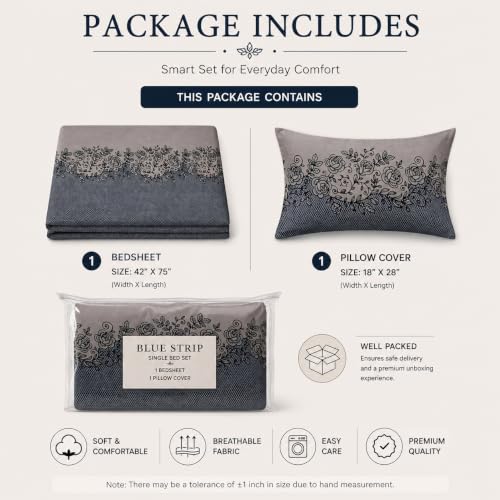 Image of Blue Strip Polycotton Fitted Bedsheet, Single 42x75 (Chocolate Rose) | 300 TC, elastic all-round grip, deep pocket, soft, breathable, colourfast, non-shrink, wrinkle resistant, machine washable