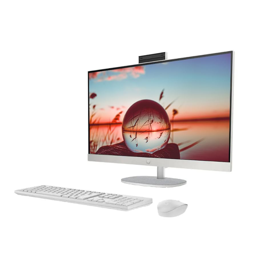 Image of HP 27 inch FHD All-in-One Desktop Computer, 12-core Intel Ultra 7 Processor, 16GB RAM 1TB Storage (512GB SSD+512GB Docking Set), Windows 11, Wireless Keyboard & Mouse, NLY Earphones, White