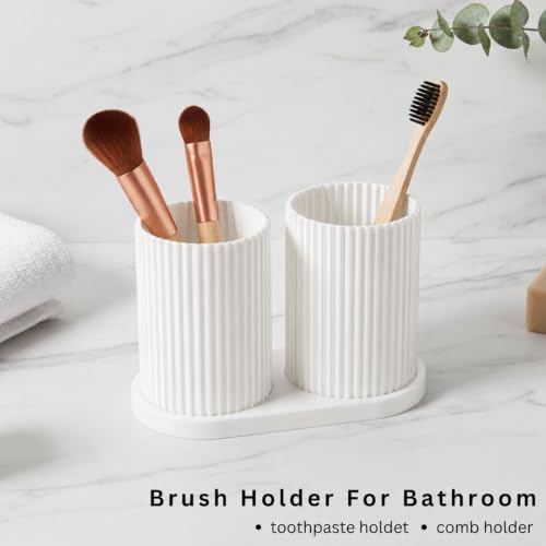 Image of Tooth Brush Holder Bathroom | Brush Holder for Bathroom | Toothbrush Holder & Brush Stand | Bathroom Accessories Organizer | Toothbrush Stand, Comb Holder | (White)