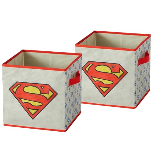 Image of Superman Kids Storage Cubes, 2 Pack Foldable Fabric Bins with Handles, Collapsible Organizer Boxes for Bedroom, Playroom & Nursery, Durable Kids Storage Solution