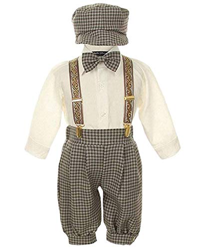 Vintage Dress Suit-Bowtie,Suspenders,Knickers Outfit Set for Boys-Toddler, Houndstooth-Beige/Ivory, 18 Months