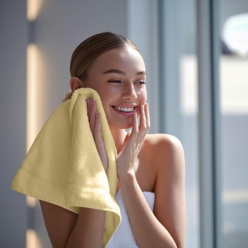 Image of Towel and Linen Mart 100% Cotton - Wash Cloth Set - Flannel Face Cloths, Highly Absorbent and Soft Feel Fingertip Towels (Ivory, Pack of 12)
