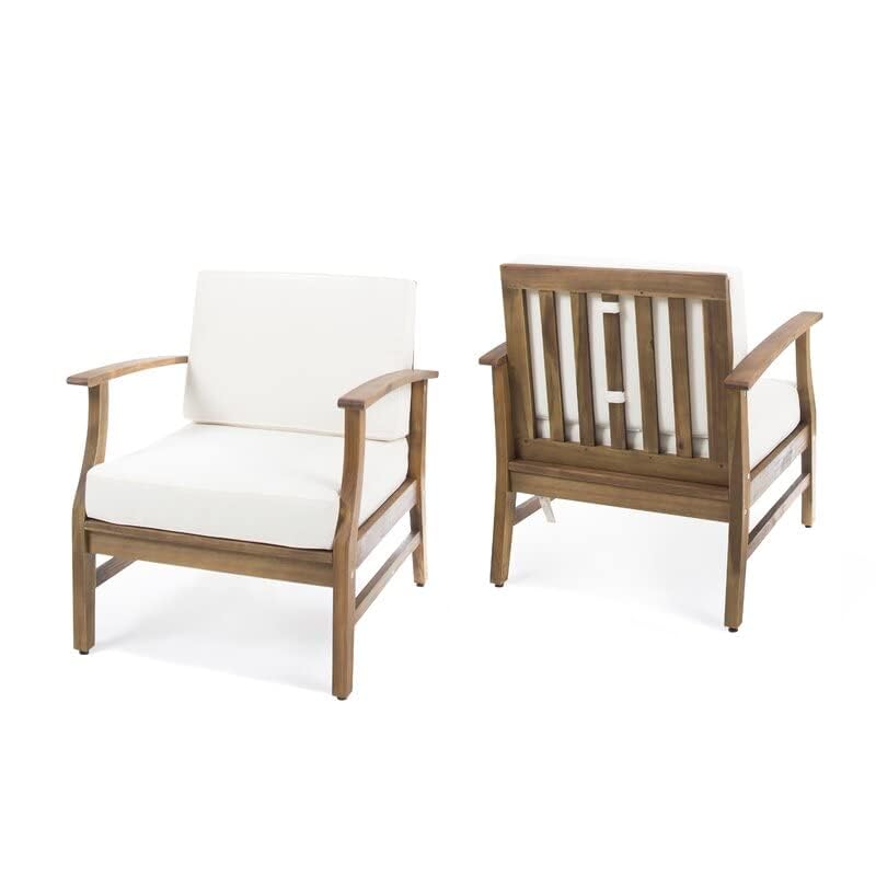 Image of Solid Sheesham Wood Arm Chair for Living Room (Set of 1)|Single Seater Sofa Chair with Cream Cushioned Seat| Wooden Lounge Chair for Office, Balcony & Dining Room | Patio Outdoor Garden Chair | Teak