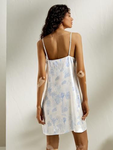 LilySilk 100% Silk Nightgown Mulberry Printed Silk Cami Night Dress with Spaghetti Straps & V Neck Relaxed Sexy2