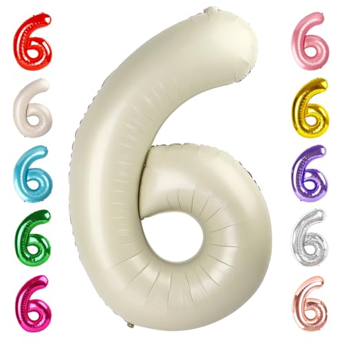 Image of 6 Balloon Numbers Birthday Decorations, 40In Cream Balloons for Men Women | Eye-catching Appearance, Perfect Decorative Centerpieces, Convenient Self-sealing Structure, Widely for Various Occasions