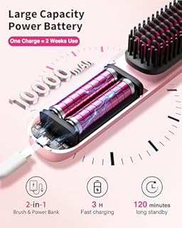 Bopcal Cordless Hair Straightener Brush - Portable Hair Straightening Brush for Travel - 300M Negative Ions for Frizz-Free Shine, Touch Up On-The-Go, Fast Heating, Gift for Women, 10,000mAh
