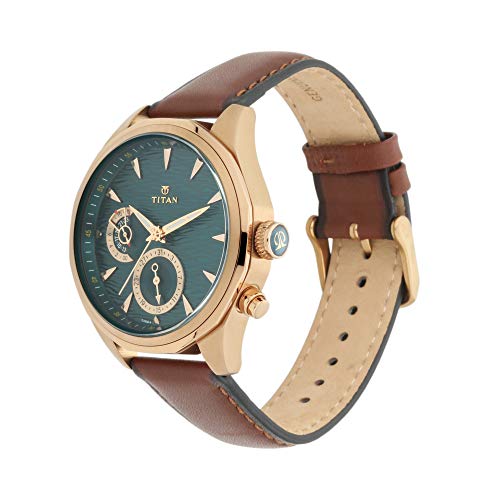 Titan Regalia Maritime Green Dial Quartz Multifunction Leather Strap watch for Men-NS1829QL01 - Image 3
