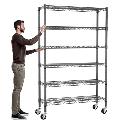 6-Tier Storage Shelves NSF Certified Wire Shelving Unit on Wheels Heavy Duty Metal Shelves...