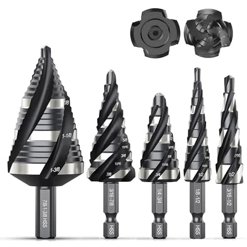 THINKWORK Four Spiral Flute Step Drill Bit Set, 5 Pcs