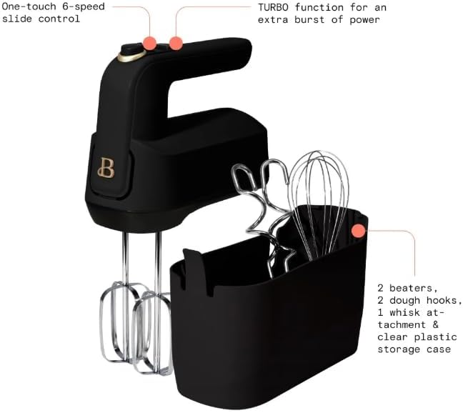 6-Speed Electric Hand Mixer, Black Sesame, 350W Powerful Motor, Turbo Boost, Lightweight Handheld Mixer for Baking & Cooking