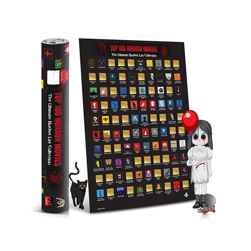 Me Time Joy 100 Horror Movies Scratch Off Poster, Halloween Horror Décor, Movie Memorabilia Horror Collectibles, Bucket List with Gift Ready Tube