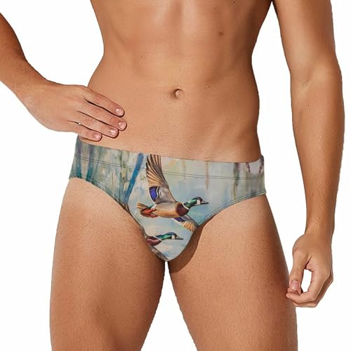 Wood Ducks Mens Swim Briefs Quick Dry Swim Trunk Bikini Underwear Swimsuit