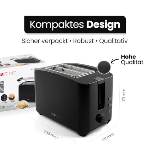 Clatronic® 2-Scheiben Toaster | Brötchenaufsatz | Auftaufunktion | Aufwärmfunktion | Liftfunktion | einstellbarer Bräunungsgrad | Krümelschublade | TA 3801 Schwarz