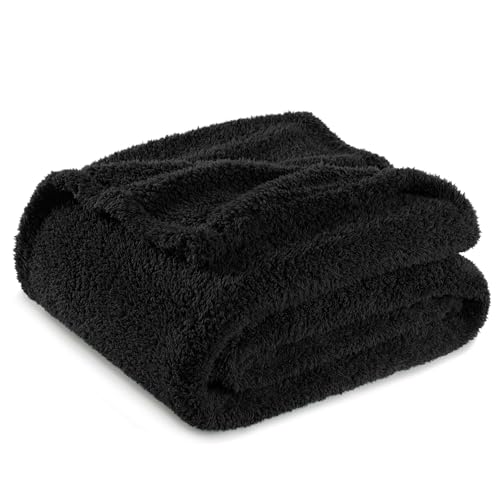 Exclusivo Mezcla Plaid Couverture Polaire, pour Canapé ou Lit, Toutes Les Saisons, Doux, Chaud et Moelleux, 220x240 CM, Noir