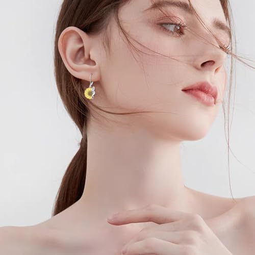 TIGER RIDER Chicken Rooster with Sunflower 925 Sterling Silver Dangle Earrings for Women Funny Animal Flower Jewelry Gifts for Birthday Christmas4