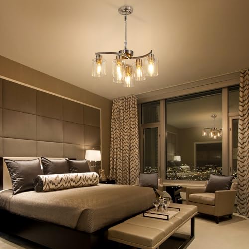 Doltoro D148-052-06-SB Brushed Nickel Modern Farmhouse Chandelier 6 Light Chandeliers thumb #1