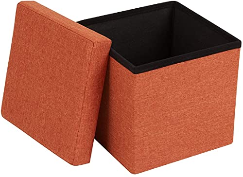 Image of ABTRIX with AB Fabric Folding Organizer Storage Ottoman Bench Footrest Stool Coffee Table Cube, Camping Fishing Toys Chest Stool, Quick and Easy Assembly, 22L Capacity, Padded (30X30X30 Cm, Orange)
