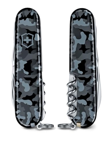 Victorinox Huntsman, Swiss Army Knife, Navaja suiza multiusos con 15 funciones, incluyendo tijeras, sierra para madera y sacacorchos, Navy Camouflage