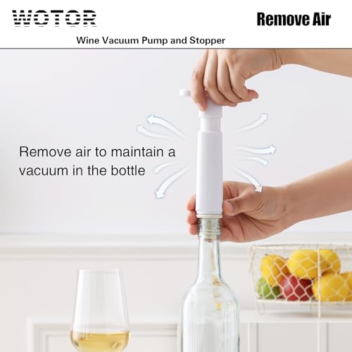 Image of WOTOR Wine Saver Vacuum Pump with 8 Stoppers, Wine Stopper & Preserver, Reusable Bottle Sealer Keeps Fresh, Ideal Accessories Gift, Flat Handle (White)